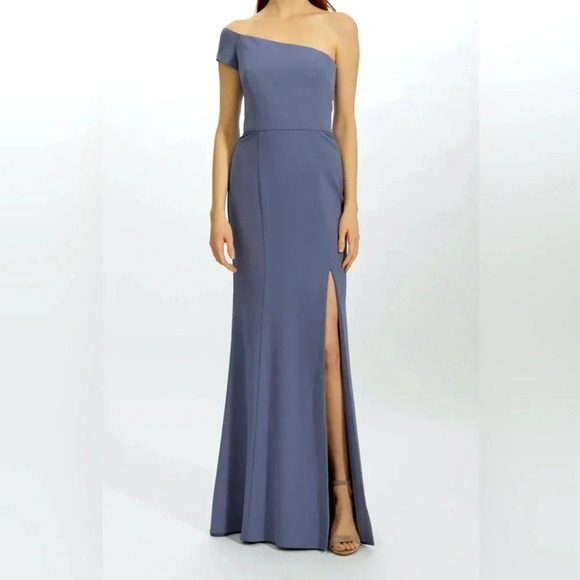 Amsale Yana Slate Crepe Prom Bridesmaid Formal Dress Long Size 12 - Picture 1 of 15